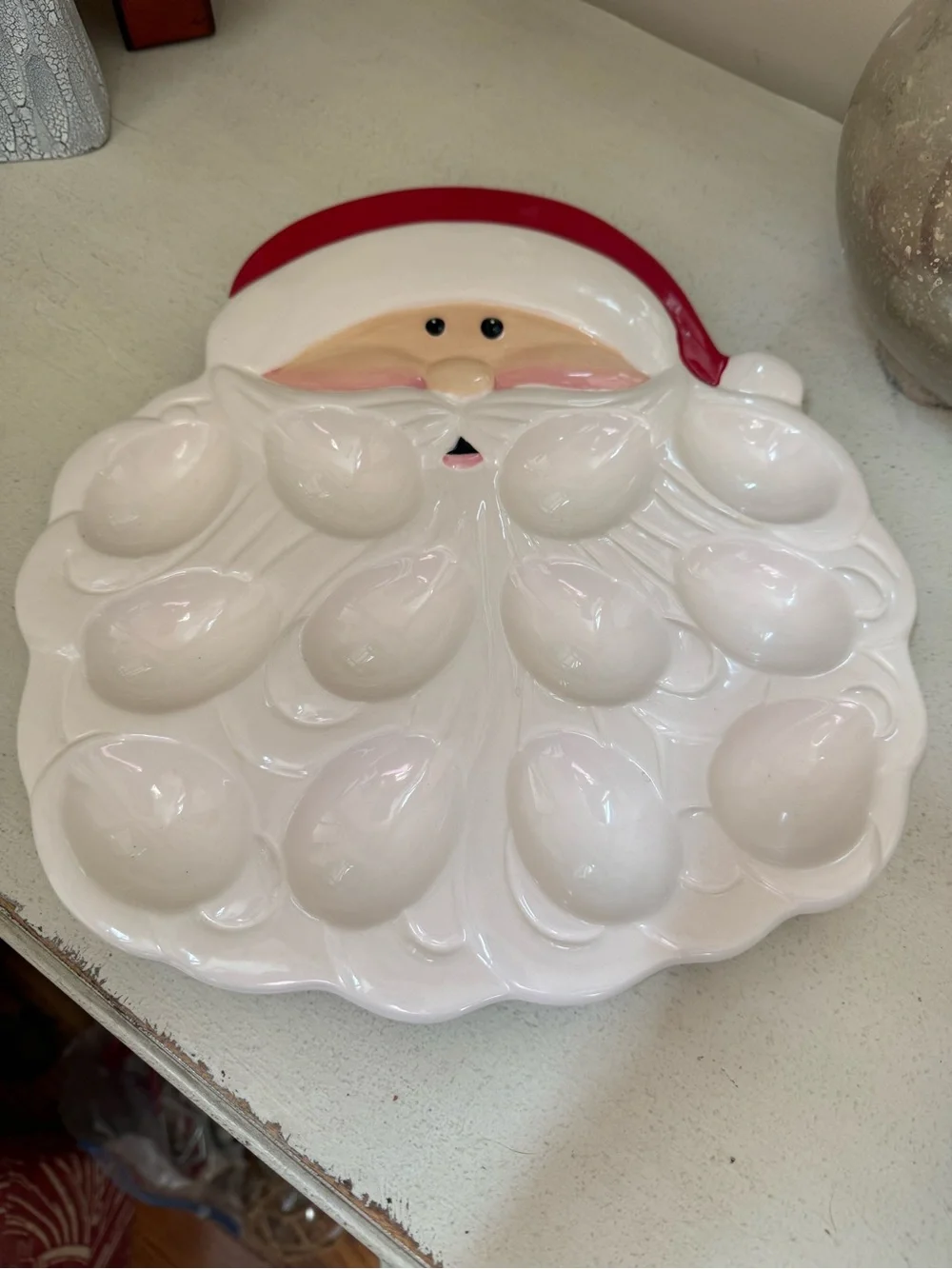 White and Red Santa Deviled Egg Platter - Holiday Serving Tray